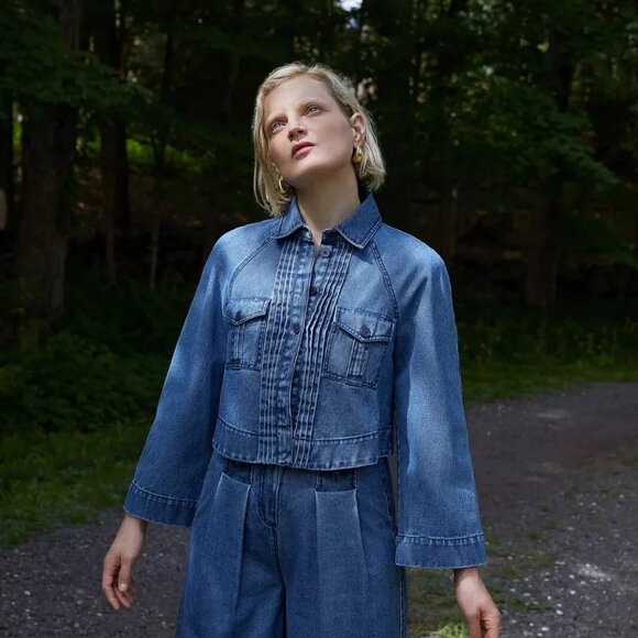 Merlette Verne Buttondown Denim Jacket Top Swing Cotton Solid Blue S NEW